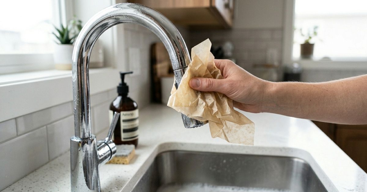 El secreto del papel de horno para limpiar la cal de los grifos y dejarlos espejo
