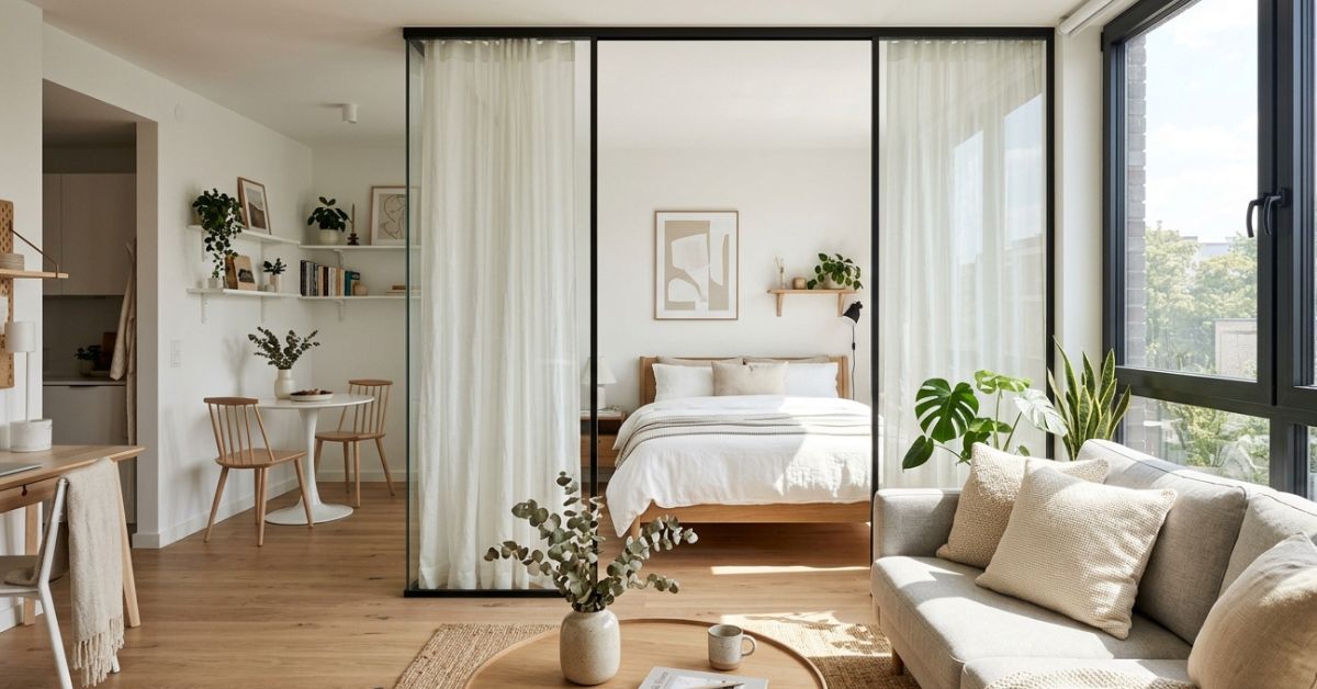 Estudio de 30m² cómo separar la cama del salón sin perder ni un rayo de luz
