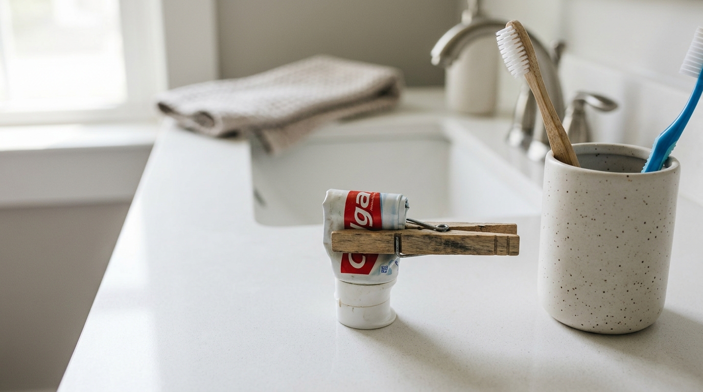El truco de la pinza de la ropa para mantener el tubo de pasta de dientes aprovechado al máximo 4 El truco de la pinza de la ropa para mantener el tubo de pasta de dientes aprovechado al máximo
