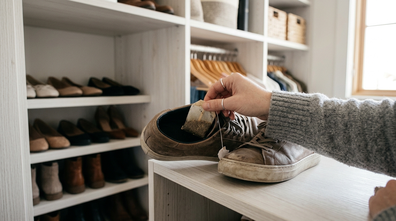 Por qué deberías poner una bolsa de té usada dentro de tus zapatos cada noche