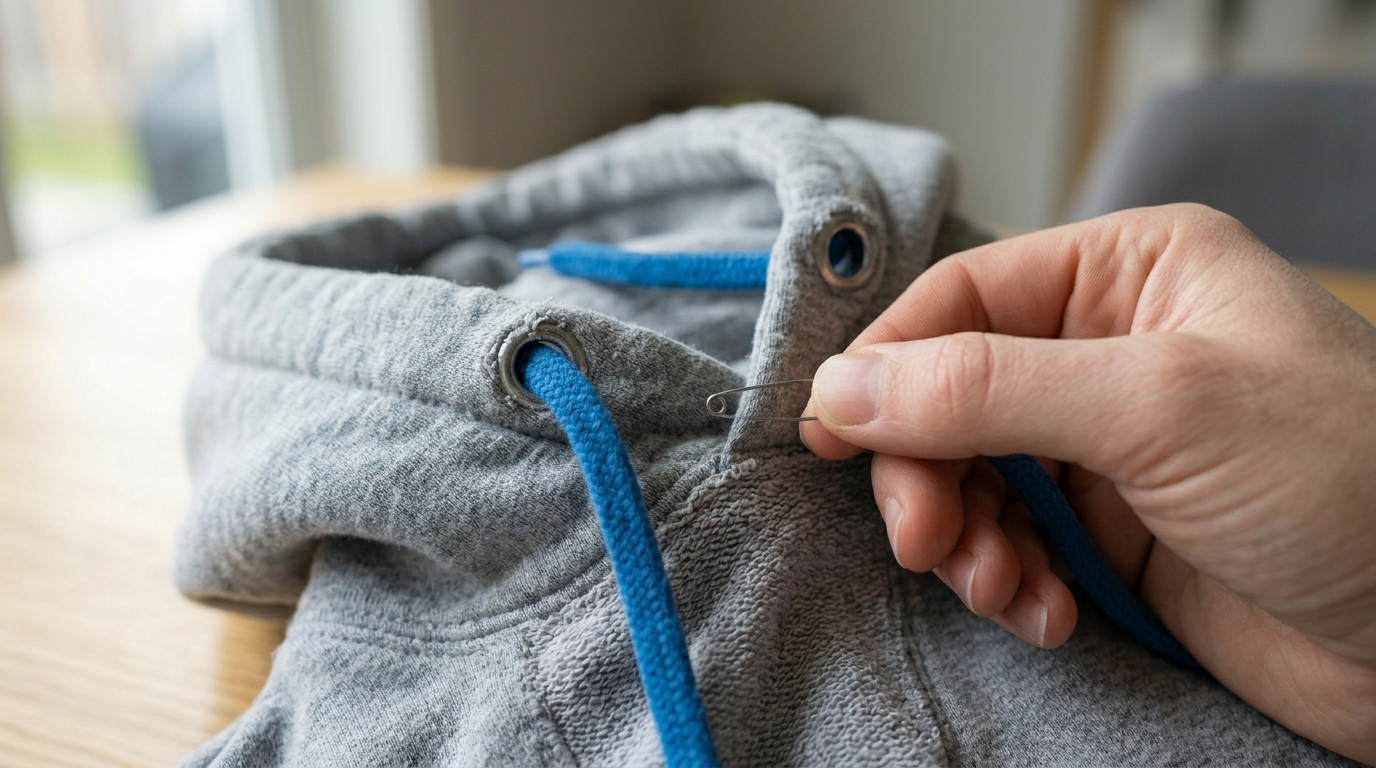 El truco del imperdible para volver a meter el cordón de la sudadera en un minuto 8 El truco del imperdible para volver a meter el cordón de la sudadera en un minuto