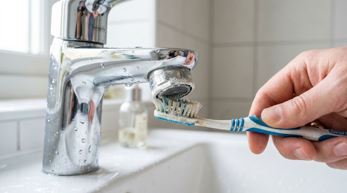 El truco del cepillo de dientes viejo para limpiar el filtro del grifo taponado por la cal 9 El truco del cepillo de dientes viejo para limpiar el filtro del grifo taponado por la cal