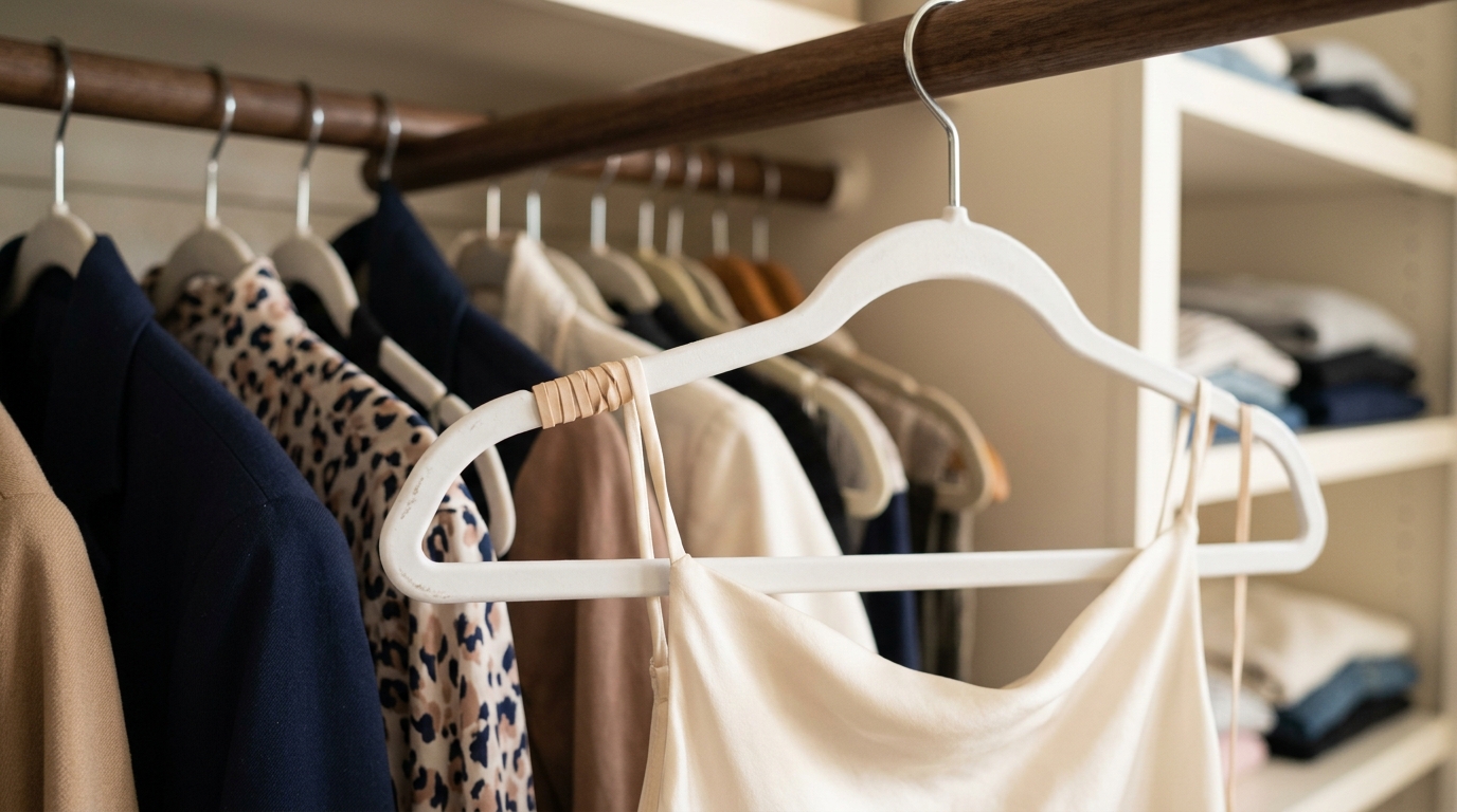 El truco del elástico de pelo para que las perchas de plástico no resbalen la ropa 10 El truco del elástico de pelo para que las perchas de plástico no resbalen la ropa