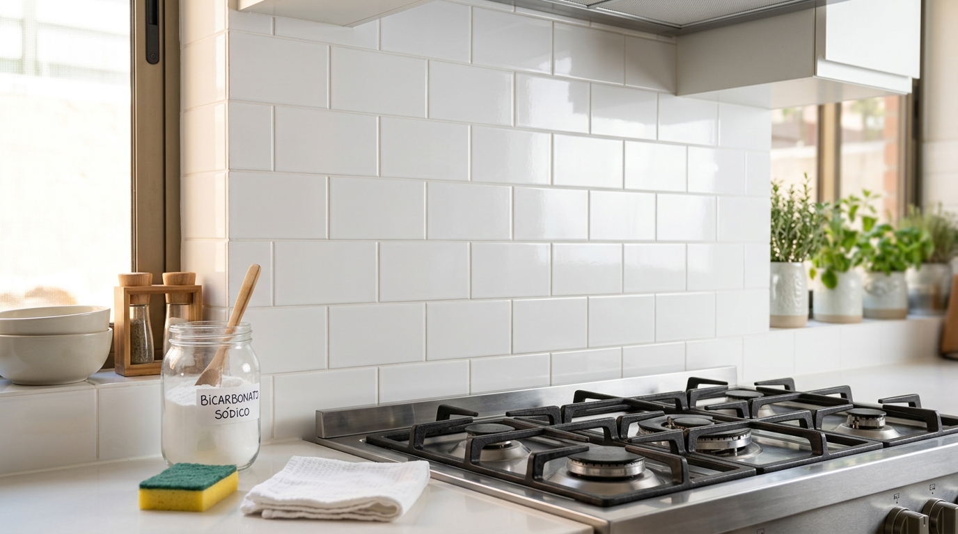 Azulejos con grasa pegada: el truco del bicarbonato pastoso que la arranca sin esfuerzo 4 Azulejos con grasa pegada: el truco del bicarbonato pastoso que la arranca sin esfuerzo