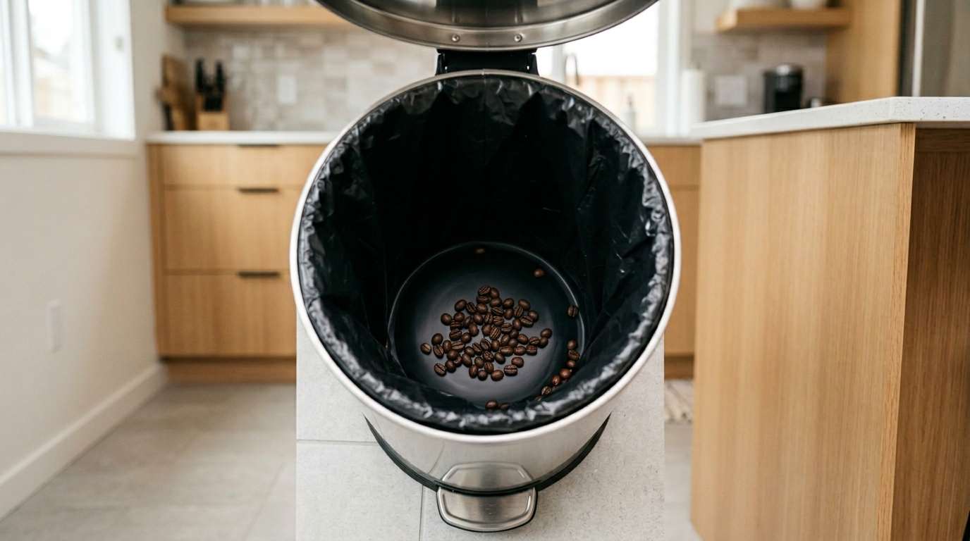 El truco del grano de café en el fondo del cubo de basura para neutralizar los malos olores