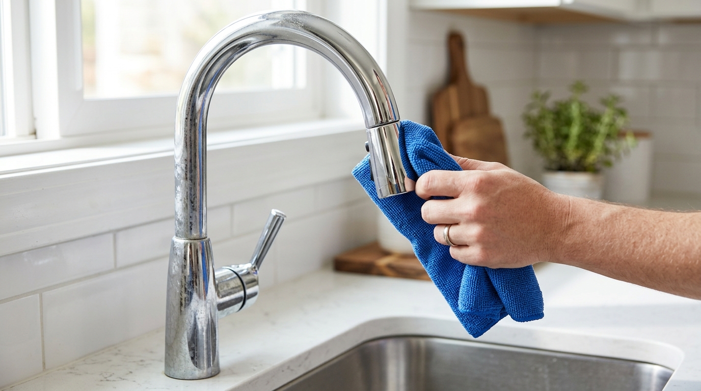 El truco de la bayeta de microfibra seca para sacar brillo al grifo de la cocina
